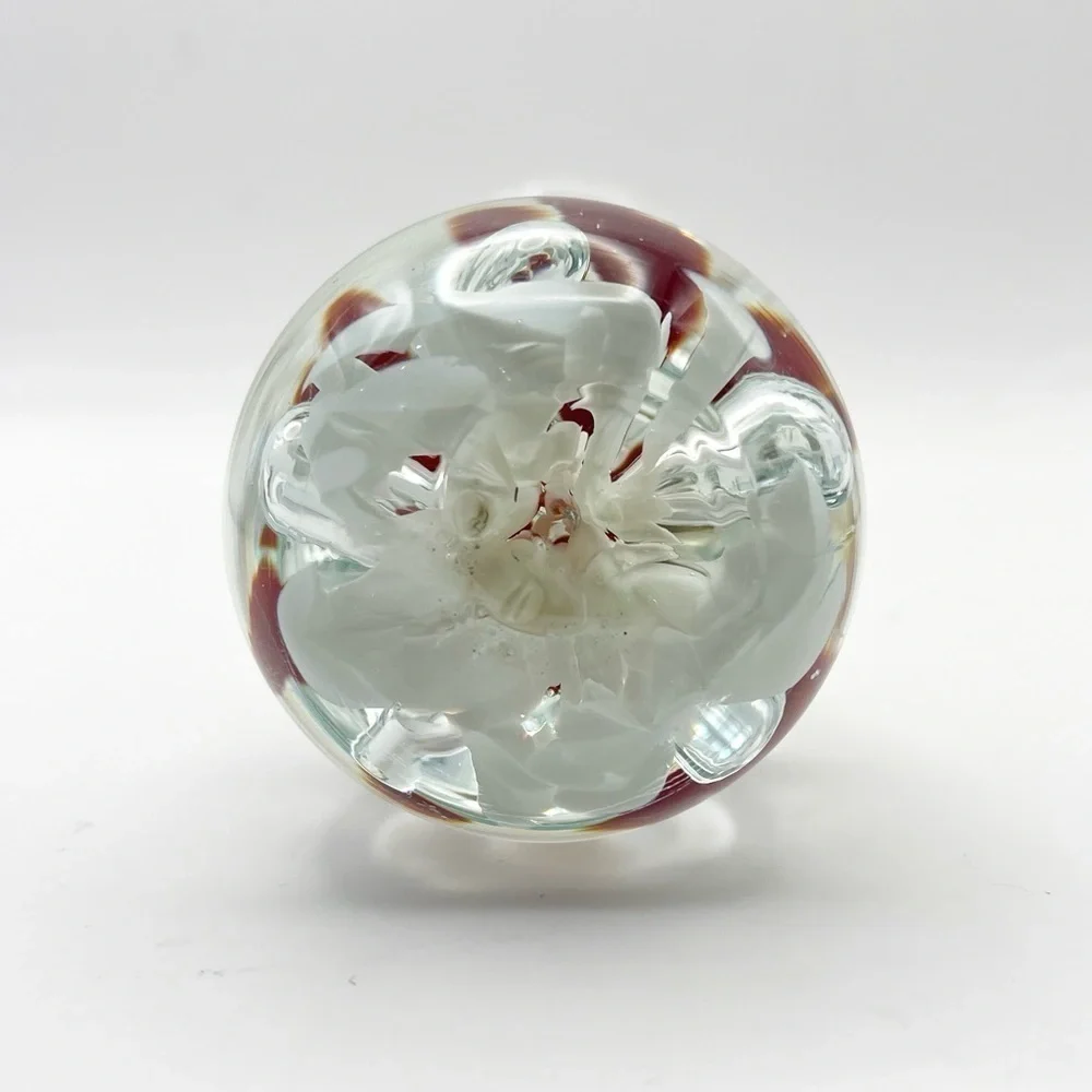 Vintage St. Clair Hand Blown Art Glass Red Tulip White Floral Vase Collectible